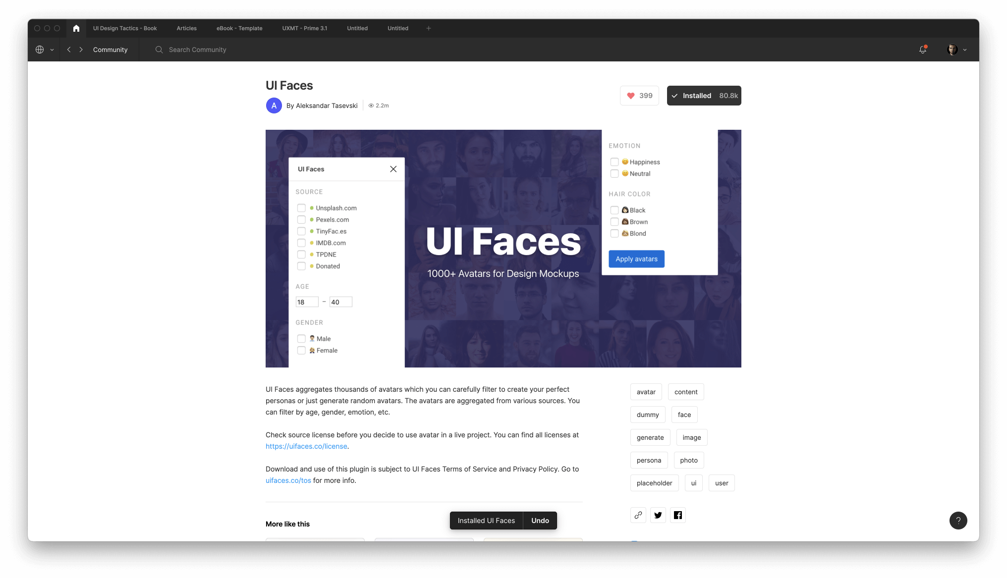 UI faces plugin